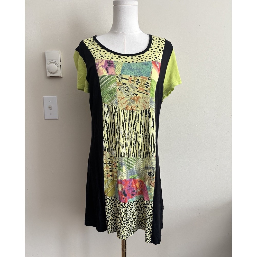 Parsley & Sage Womens Medium Tunic Top Boho Hippie Black Floral Y2K Stretch